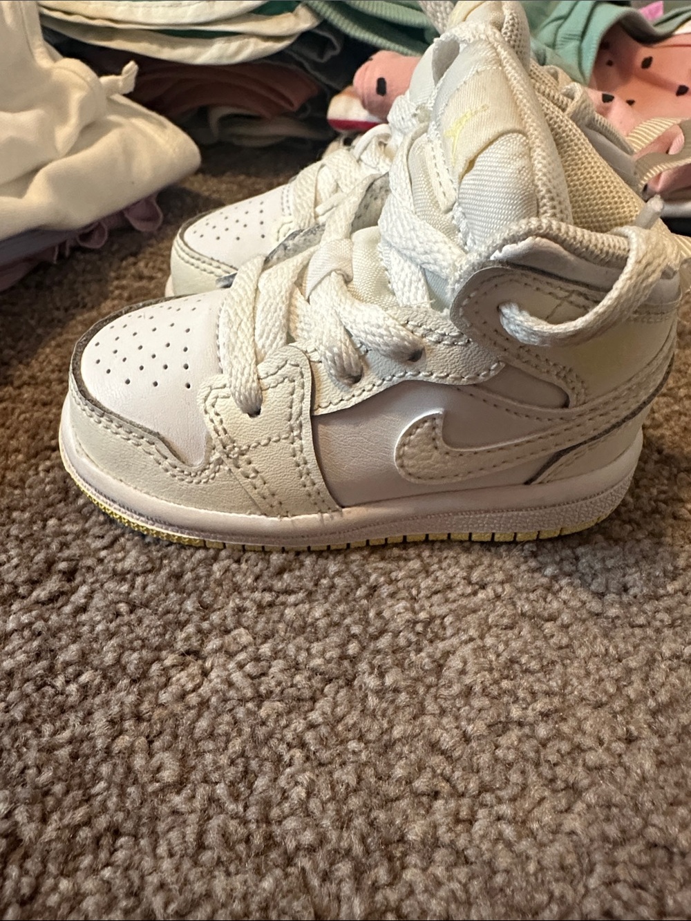 Jordan Kids White High-Top Sneakers with Subtle Yellow Accent